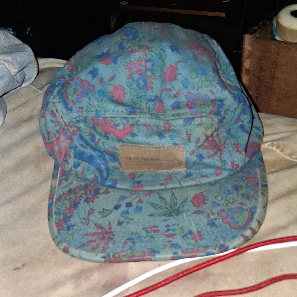 Floral Pattern Five-Panel Cap in Faded Blue and Pink